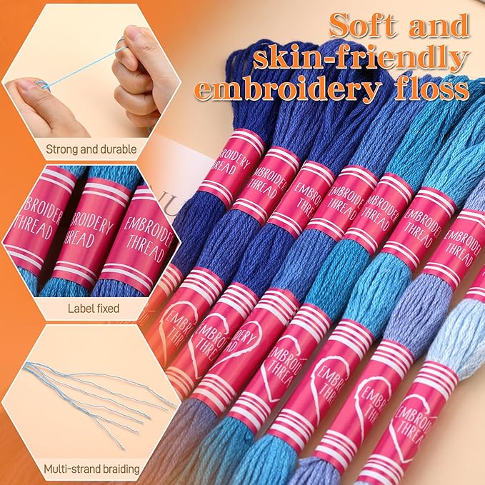 Embroidery Floss,12 Skeins Blue Embroidery Thread,Friendship Bracelet String for DIY Making,Embroidery Crafts