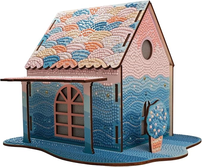 3D Diamond Painting Cabin Kit – DIY Full Drill Miniature House Craft with Rhinestones, Decorative Building Set for Adults & Teens (Mermaid Rainbow Cabin)