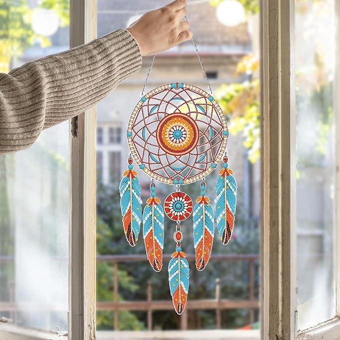 Diamond Dream Catchers Kit, Hanging Diamond Art, DIY Kit for Home Wall & Window Decor, Handmade Craft for Room Decoration (Waves)