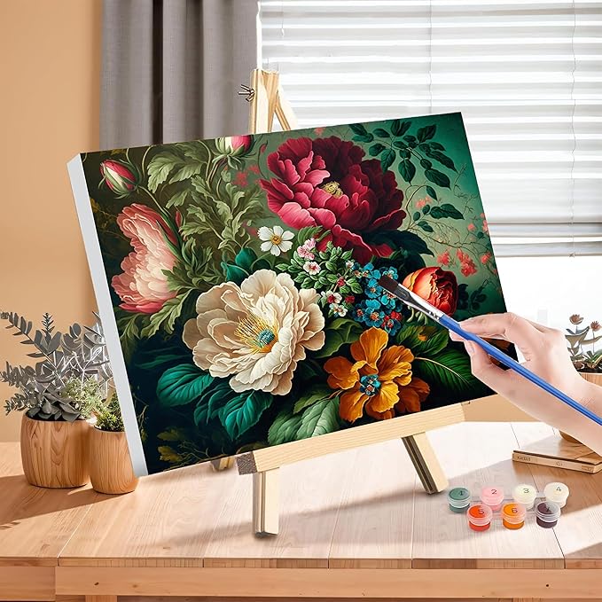 Peony Paint by Numbers for Adults with Framed Canvas-with Wooden Easel,Paint by Number on Canvas Flowers,DIY Acrylic Oil Painting Kits with Brushes Nice Gift Box for Home Wall Decor(16x20inch)