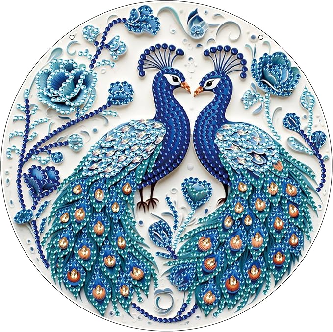 Generic DIY Hanging Diamond Pendant Special Shaped Crystal Diamond Art Painting Ornament Single Sided for Window Home Garden Wall Door Decor-Peafowl