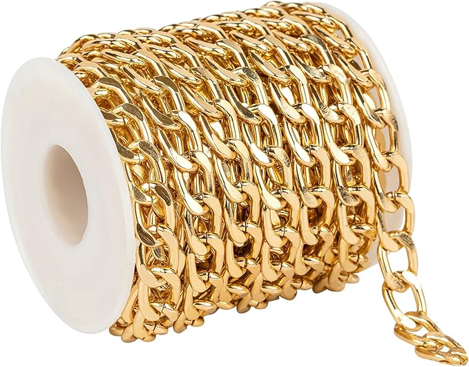YOUBEIYEE 16.4 Feet Gold Chain for Jewelry Making, Lightweight Gold Plated Aluminum Curb Chain Handmade Decorative Craft Chain