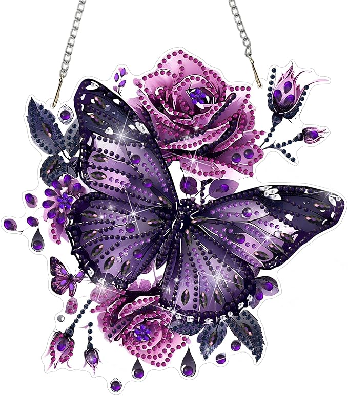 DOMROM Butterfly Diamond Art Hanging Kits for Adults Beginners, Special Shaped Crystal Diamond Painting Butterfly Pendant, DIY Diamond Art Suncatchers Animal for Home Garden Wall Decor Gift