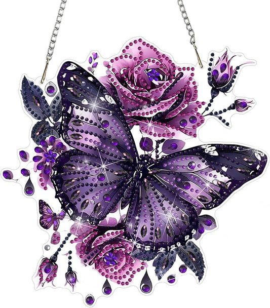 DOMROM Butterfly Diamond Art Hanging Kits for Adults Beginners, Special Shaped Crystal Diamond Painting Butterfly Pendant, DIY Diamond Art Suncatchers Animal for Home Garden Wall Decor Gift