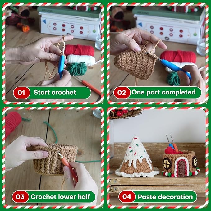 Crochet Set - Beginner Friendly Crochet Set with Step-by-Step Teaching Videos and Crochet Pattern Manuals (Christmas Snowy House)