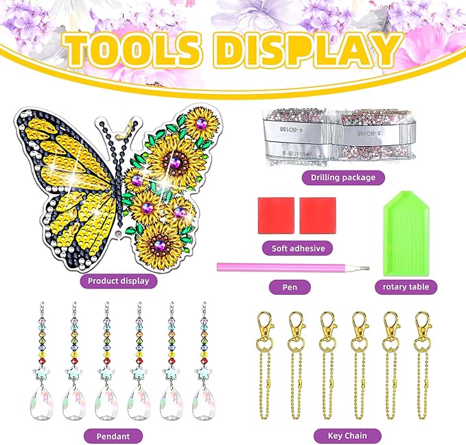8 Pcs Gnomes Diamond Art Suncatchers Double Sided Diamond Painting Suncatcher Sunflower Diamond Painting Wind Chime Kits 5D DIY Diamond Art Kits for Adults Hanging Ornaments