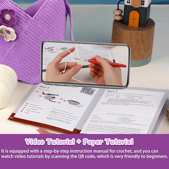 Pnytty Crochet Kit for Beginners, Knitting Kit Complete Starter Set with Yarn, Hook & Step-by-Step Video Tutorials DIY Shoulder Bag Crafting Gift for Adults
