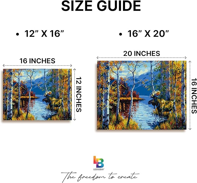 Ledgebay DIY Paint by Numbers Kit for Adults Framed Canvas Beginner to Advanced Paint by Numbers Kit Kits Include Acrylic Paint Set Brushes Tabletop Easel (Northwoods Retreat 16" x 20" Framed)