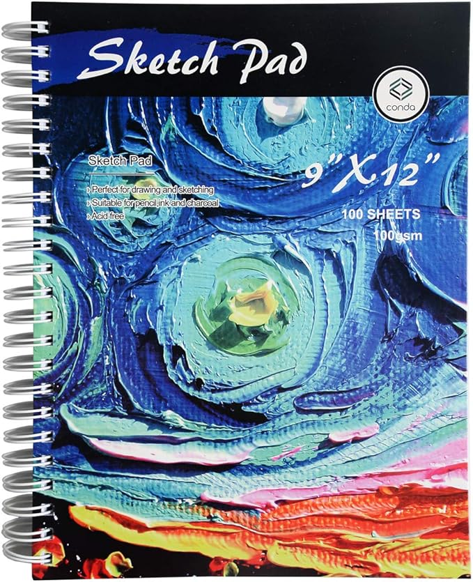 CONDA 9"x12" Sketch Book, 100 Sheets (68 lb/100gsm), Spiral Bound Artist Sketch Pad, Durable Acid Free Drawing Paper for Drawing Painting, Starry Sky