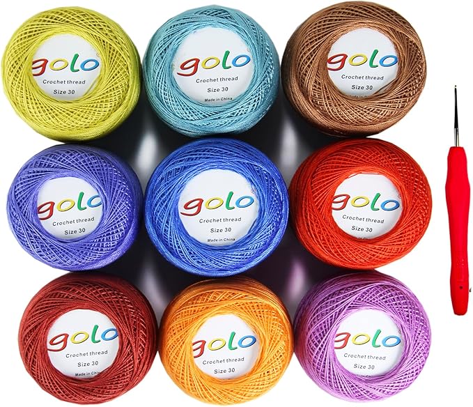 golo Crochet Thread Size 30 Embroidery Thread 10gx9 Crochet Yarn for Hand Knitting 30-9-5