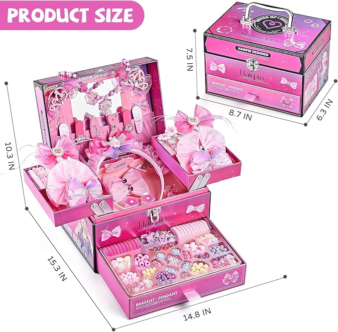 hair accessories for girls,headband set for girls ages 5-12,charm bracelet making kit 8-12,arts & crafts gift toys for girl 5 6 7 ,christmas birthday gifts for kids 8 9 10 11 12 year old girl (pink)