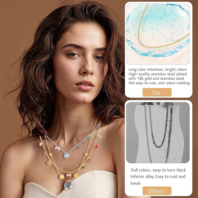 HUISUYTON 18K Gold Necklace Chain Kit for Jewelry Making, 59FT 12Rolls Bracelet Chains with Charms/Pliers/Jump Rings/Lobster Clasps Accessories for DIY Necklace Bracelet Making