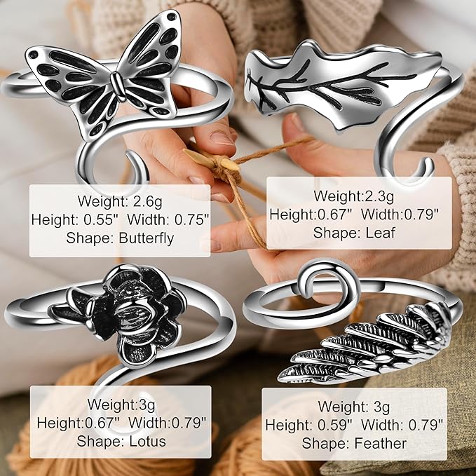 4 Pieces Crochet Ring for Finger Adjustable Yarn Tension Rings for Crocheting Yarn Guide Knitting Rings Crochet Tools