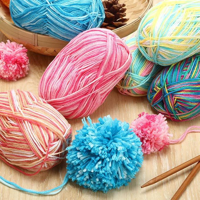 WILLBOND 6 Pieces 50g Crochet Yarn Multi-Colored Acrylic Cotton Blend Knitting Hand Knitting Weaving Yarn