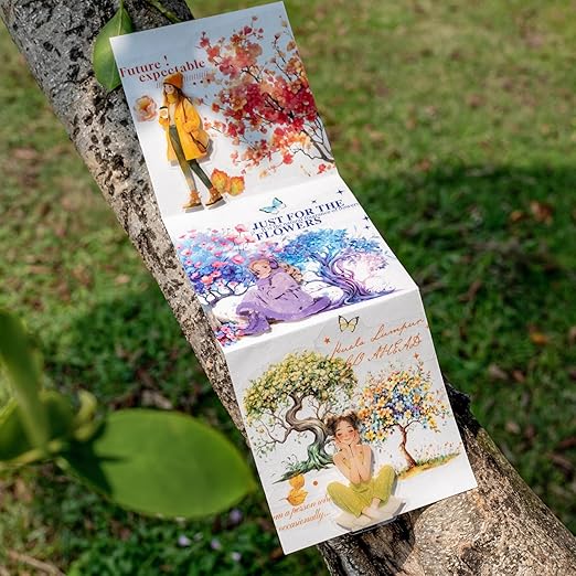 6 Rolls Blooming Forest PET Tape Set, 6 Rolls Tree-Themed Tapes with Decorative Clip, Scrapbook and Journal Supplies for DIY Crafts and Collage