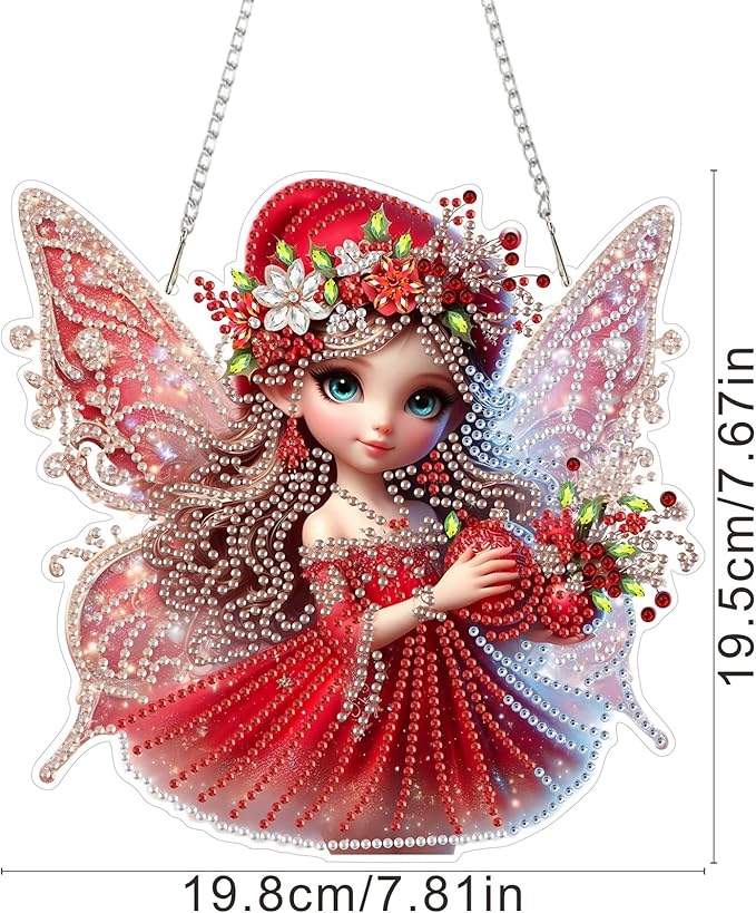 SENQAO Fairy Diamond Art Hanging Kits for Adults, Christmas Diamond Art Suncatchers, 5D Special Shape Diamond Painting Pendant Window Ornament Gifts for Home Garden Door Wall Decor