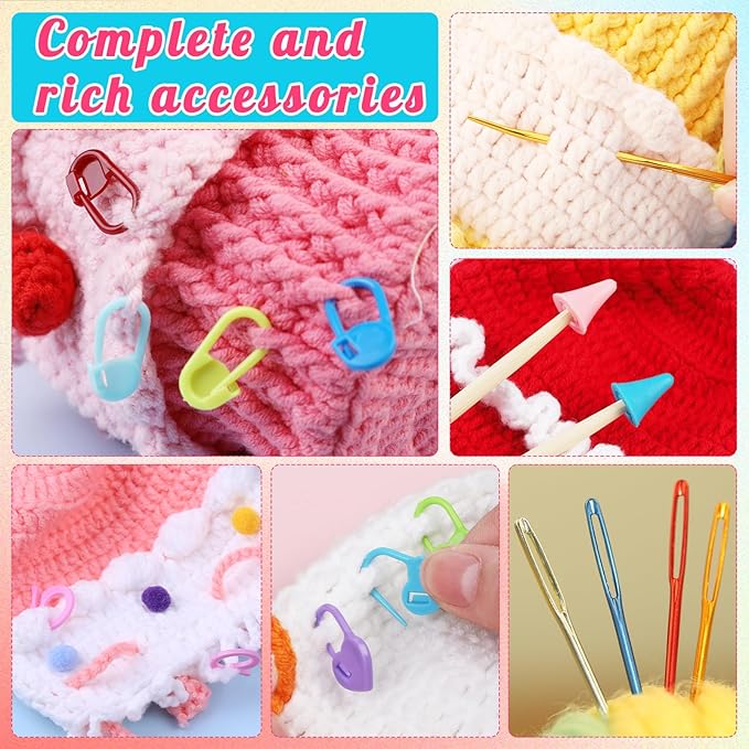 50 Pcs Yarn Needles, Darning Tapestry Needles Bent Kit, 24 Pcs Large Eye Weaving Crochet Blunt Yarn Needle for Yarn, Crocheting, Weaving with Stitch Markers Storage Box