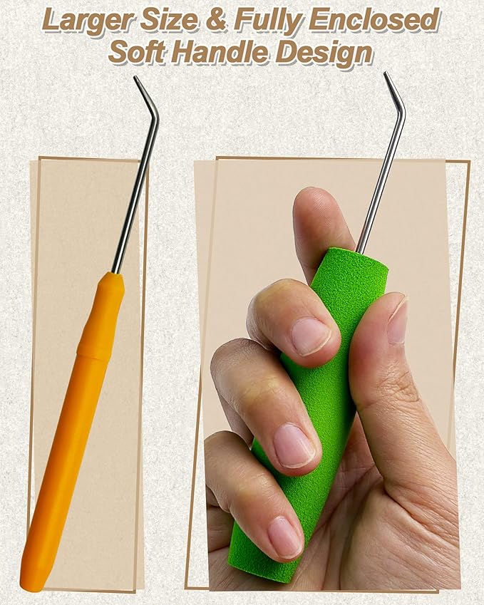 UCDRMA Knitting Loom Hook with Soft Grip, More Comfortable Loom Knitting Hook for Arthritic Hands, 6PCS Longer Loom Crochet Hooks (5.5in) Stainless Steel Yarn Loom Hooks with 12 Sewing Needles (L)