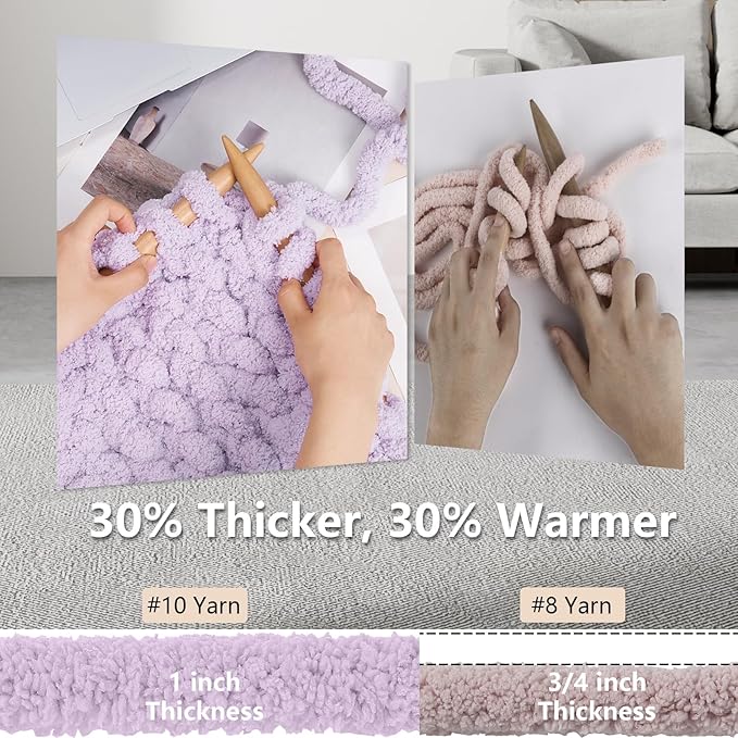 Chunky Yarn for Hand Knitting - #10 Chunky Chenille Yarn, Jumbo Big Thick Chunky Yarns for Crocheting, Super Bulky Chunky Knit Blanket Yarns, 8 Skein (25 yds 8 oz Each Skein), Lavender Fog