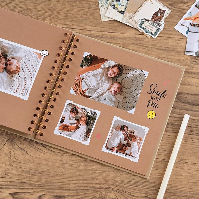 potricher 8 x 8 Inch DIY Scrapbook Album 40 Pages Hardcover Kraft Paper Scrap Book Photo Albums Memory Book for Wedding and Anniversary Family (Yellow, 8 Inch)