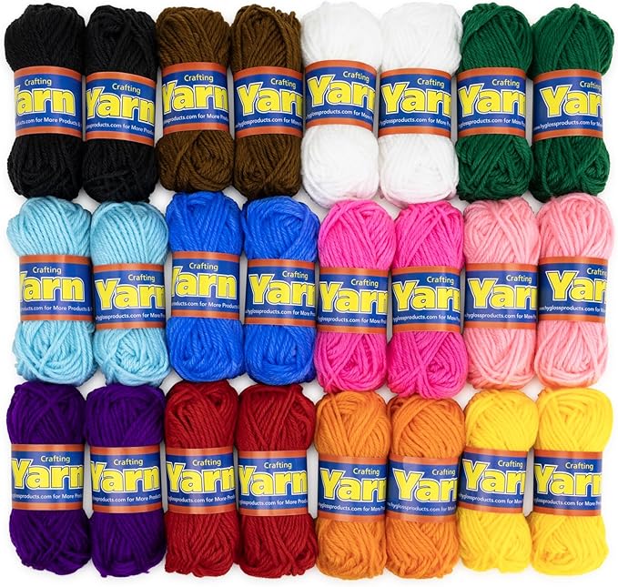 Hygloss Assorted Acrylic Yarn Set - 24 Mini Colorful Skeins - Crochet & Knitting Yarn - 100% Acrylic - Soft, Smooth - 2x 12-Packs (24 Skeins) - 24 Yards Per Skein - Total 576 Yards