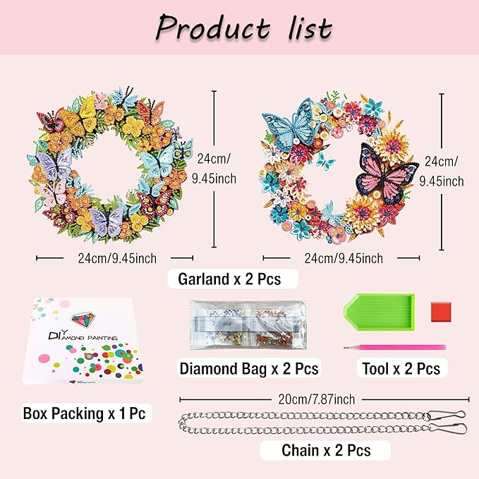 Muzagroo Art Garland Diamond Art Kits for Adults 5D Diamond Hanging Ornament Kits for Windows DIY Special Shaped Diamond Dot Kits Crystal Window Hanging Pendant 2PCS (Garland)