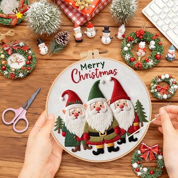 LGLRTD Christmas Embroidery Kits, 4 Sets Embroidery Kits for Beginners, Cross Stitch Kits for Adults with Pattern, Needles, Threads, Tools, DIY Needlepoint Craft Kit, 6 inch (Christmas)