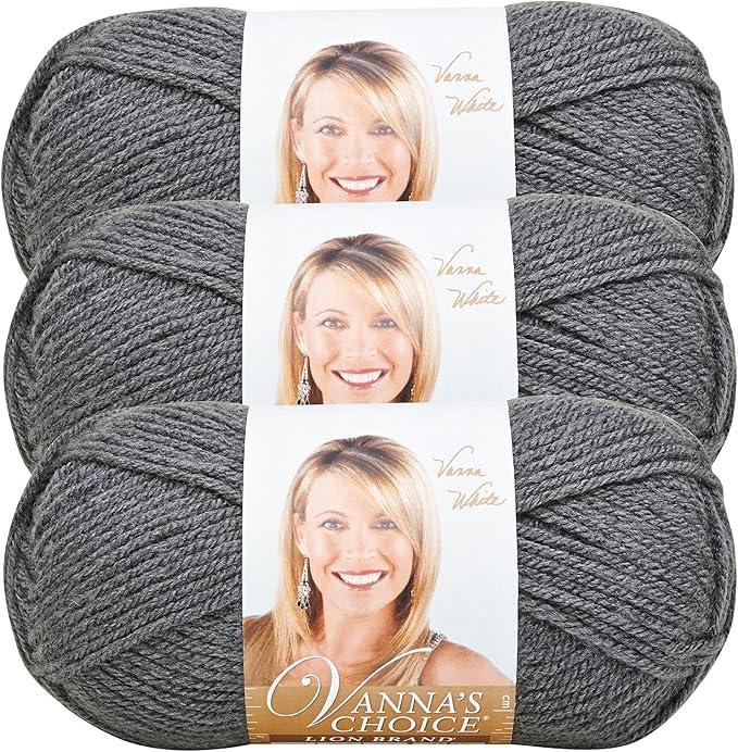 Lion Brand Yarn, Vanna's Choice Worsted Weight Yarn for Knitting, Crochet and Crafts, Charcoal Grey, 3 Pack, Soft Acrylic Fiber for Scarves, Hats and Blankets