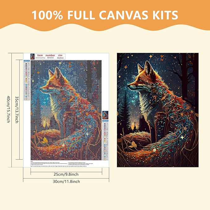 SENQAO Fox Diamond Painting Kits for Adults Animals, Fox Diamond Art Kits for Adults Beginner, Full Drill 5D DIY Crafts for Adults Home Wall Decor Diamond Dots Paint by Numbers for Adults 11.8x15.7in