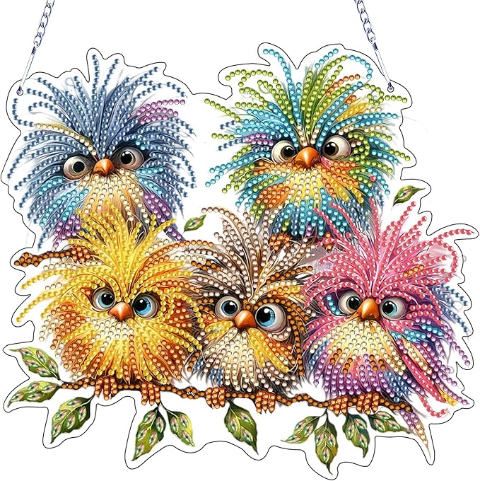 VODAPYC Bird Diamond Art Hanging Kits for Adults, DIY Double Sided Special Shaped Diamond Painting Window Pendant Ornament for Home Decor(Abstractly Bird-2)