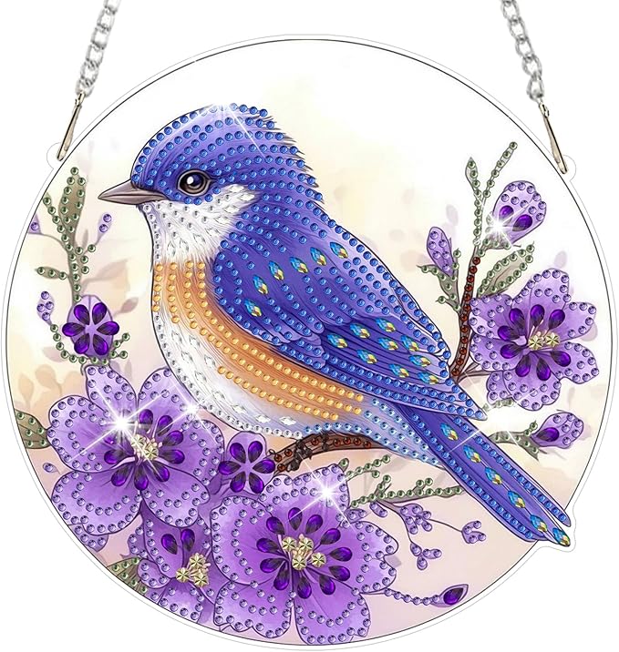 NAIMOER Diamond Art Hanging Kits for Adults Bird, 5D Special Shaped Rhinestone, DIY Acrylic Diamond Art Painting Window Pendants Home Garden Wall Hanging Ornament Kits, Double Sided