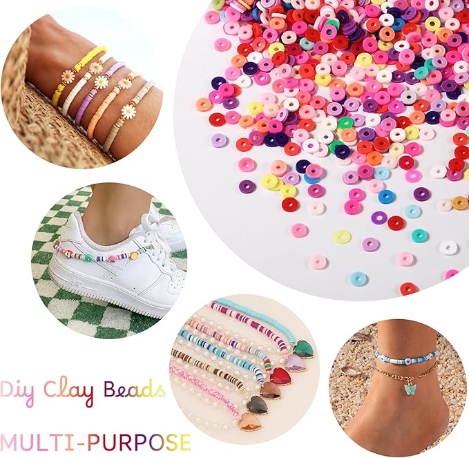 4000 Pcs Clay Beads for Bracelets Making, Polymer Spacer Flat DIY for Jewelry Necklace Earring Making Kit, Preppy Aesthetic Heishi Heshie Thin Disk Beads Assortments Set 4 6 8MM (YW-5-06, 6MM)