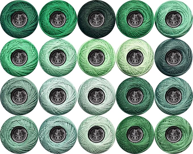 Soft 20 Colors Classic Crochet Thread 20 Pack,100% Cotton (Emerald Green-562-3818)