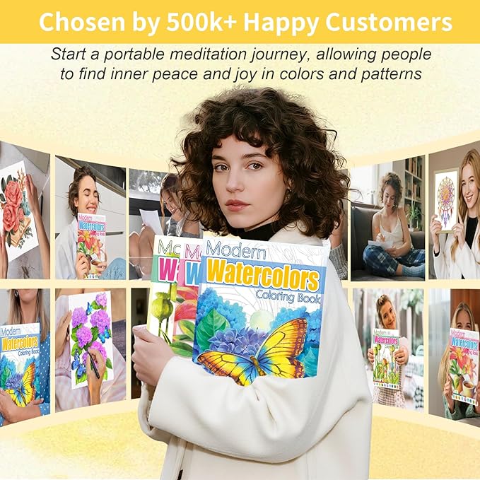 3Pcs Watercoloring Book, A4 Water Coloring Paint Book Beginner Friendly - Watercolor Coloring Books for Adults, 36 Pre-Printed Designs (Without Paint or Brushes) - Butterfly & Nature & Plant