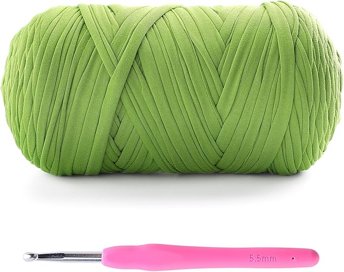 Tshirt Yarn for Crochet - 400 g/130 yds T Shirt Yarn for Crocheting Bags/Baskets/Home Decor - Soft Elastic Fabric T-Shirt Yarn with 1 Crochet Hook (1, Autumn Green)