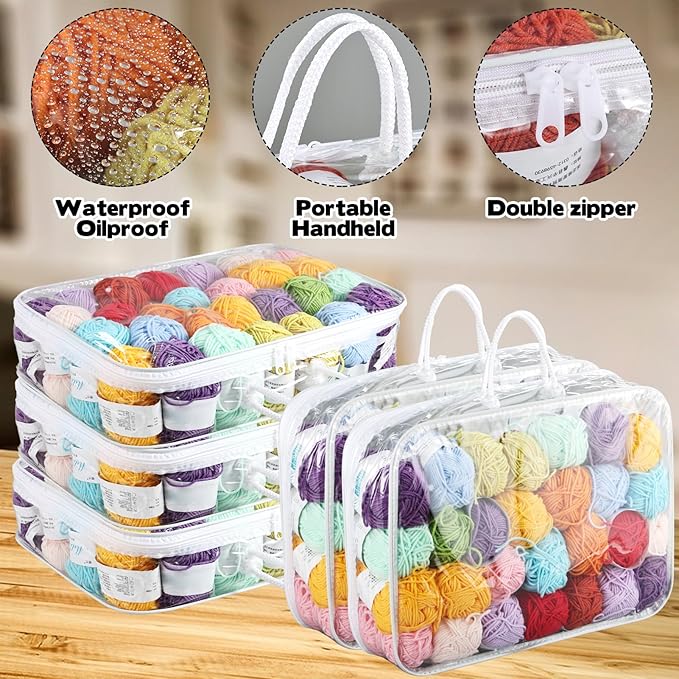 5 Pack Clear Yarn Storage Bags, 12x16x4 Inches Yarn Storage Organizer Tote Bag for Knitting Needles Crochet Hooks Yarn Balls Yarn and Unfinished Project, White