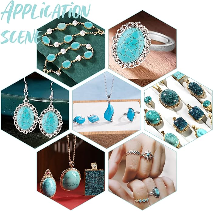 PH PandaHall 96pcs Stone Cabochons, 8 Shapes Blue Texture Gemstone Tiles Column Square Bead Half Round Synthetic Turquoise Cabochon Tile for Bracelet Necklace Earrings Cameo Jewelry Making