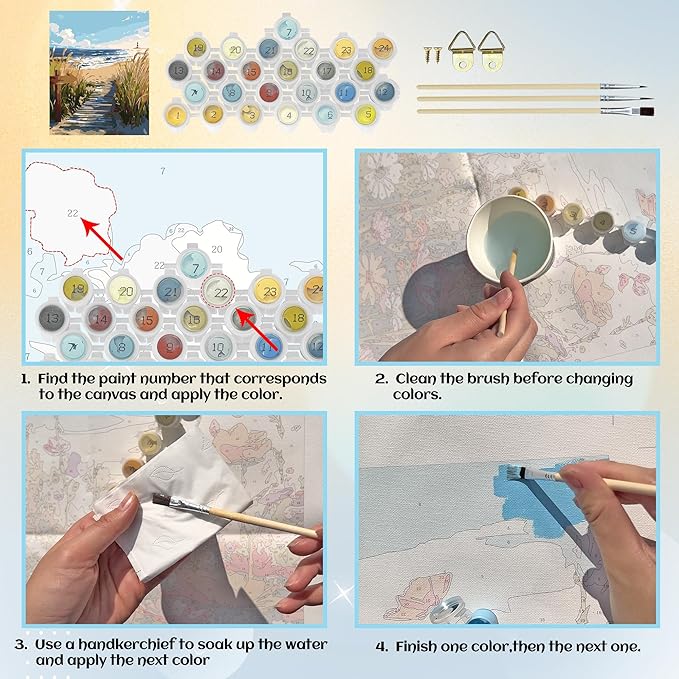 Npcswxq Beach Paint By Numbers Kit for Adults Beginners, Beachside Reed Lighthouse Adult Paint by Number on Canvas,Ocean DIY Acrylic Number Artist Paint Kit for Home Wall Decor Holiday Gifts 16x20Inch