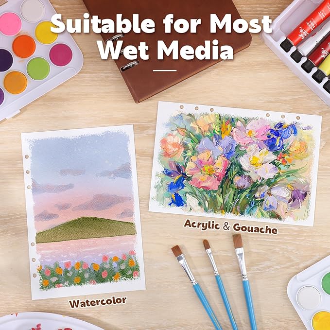Prudiut 30 Sheets Watercolor Sketchbook, 140 lb/300 GSM Watercolor Journal Cold Press Paper for Painting, Drawing, Mixed Media(9.1x6.3 in, Brown)