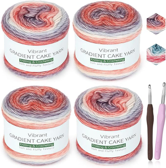 Katech Ombré Yarn for Crocheting-Gradient Cake Yarn-4x100g 60% Cotton 30% Acrylic 11% Wool-Multicolor Soft Rainbow Cotton Crochet Yarn for Scarves, Shawls, Blankets and Garments(L)