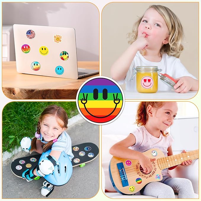 wercokt 100pcs smiling stickers, cute water bottle stickers for kids, for teaching rewards, notebooks, stationery, luggage, cartoon pvc sticker