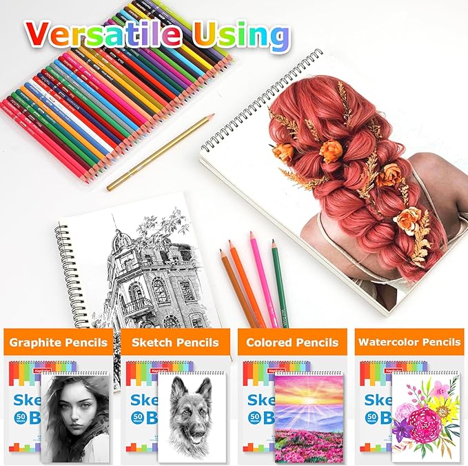drawing pad for kids, sketch pads 50 sheets, 3-pack kids travel activities spiral bound drawing books bulk 6" x 9 ", drawing paper for kid 9-12