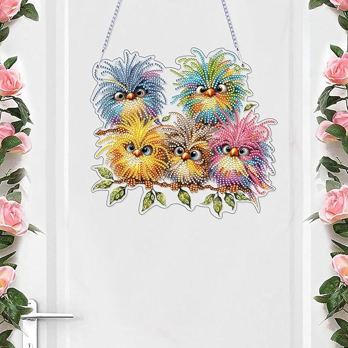VODAPYC Bird Diamond Art Hanging Kits for Adults, DIY Double Sided Special Shaped Diamond Painting Window Pendant Ornament for Home Decor(Abstractly Bird-2)