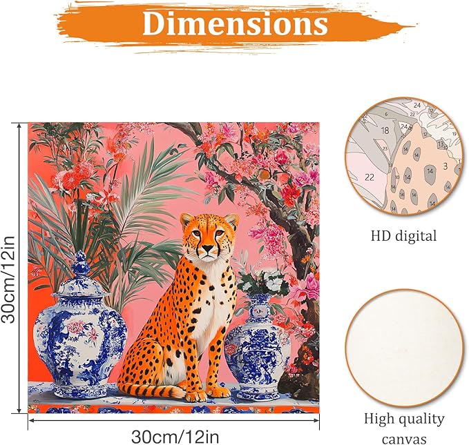 MAXBYE Cheetah and Celadon Paint by Number for Adults, Acrylic Easy Paint by Numbers for Adults Beginner, DIY Painting by Numbers for Home Wall Decor Gift 12x12inch, Oriental Aesthetics Art
