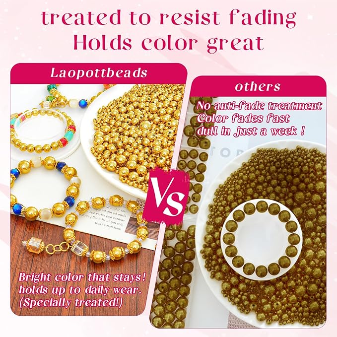 Laopottbeads 900 Pcs Gold 6MM Beads for Jewelry Making Round Beads DIY Kit for Bracelets, Earrings, Necklaces & Anklets