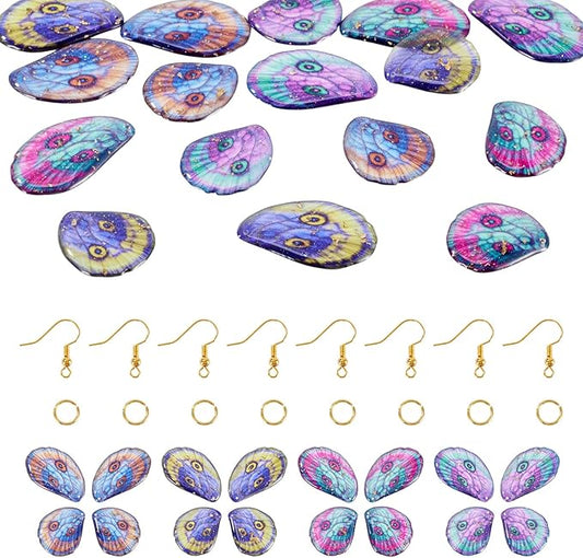 FASHEWELRY 16Pcs Resin Butterfly Wings Earring Charms Turquoise Pink Purple Fairy Wing Pendants Oaw Animals Print Feather Charms with Jump Rings Earrings Hooks for DIY Earring Jewelry Making