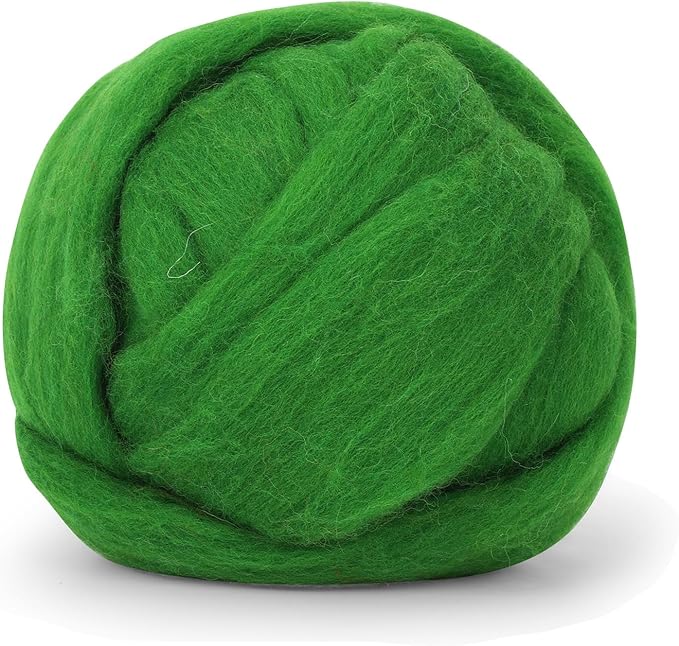 3.53oz Wool Roving, Wool Felting Supplies, Pure Wools, Chunky Yarn, Spinning Wool Roving for Needle Felting Wet Felting DIY Hand Spinning (Green)