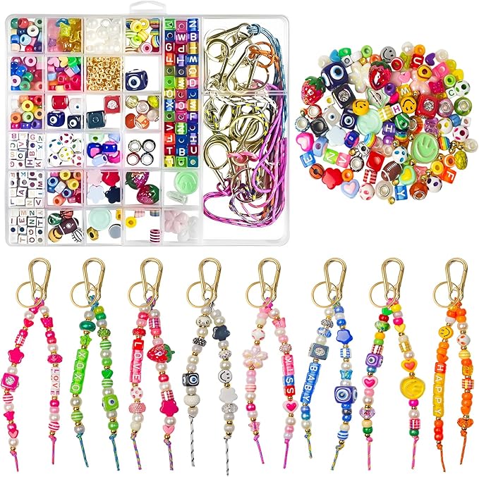 Horsdo Adult DIY Keychain Making Kit, Bead Bag Charm Jewelry Making Kit for Women Teens 12+, Handmade Key Ring Pendant Craft Supplies for Bag Accessories, Personalized Gifts
