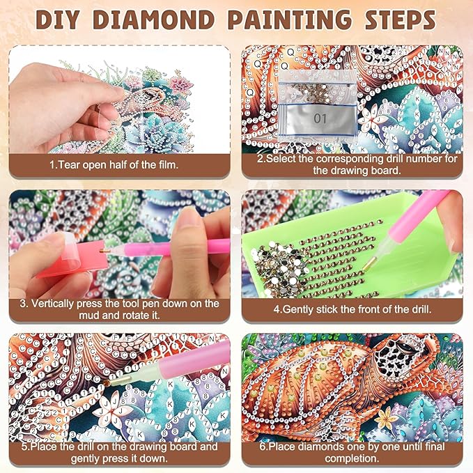 DOMROM Sea Turtle Diamond Art Hanging Kits for Adults Beginner, Special Shaped Crystal Diamond Painting Turtle Pendant, DIY Diamond Art Suncatchers Animal for Home Garden Wall Decor Gift