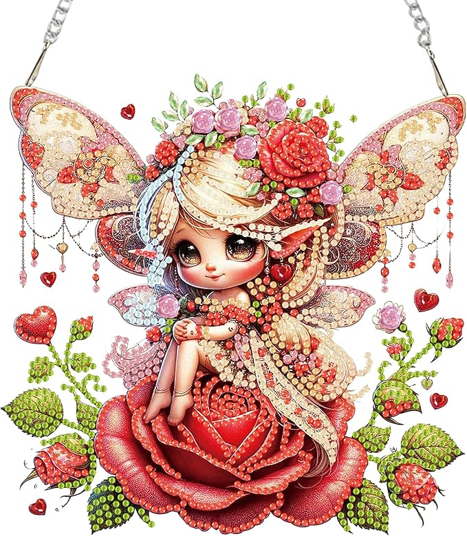 Auremi Elf Diamond Art Pendant Kits,5D Christmas Diamond Art Diamond Painting Hanging Kits,DIY Special Shaped Diamonds Painting Suncatcher Pendant Kit for Adults for Gift Wall Home Decor